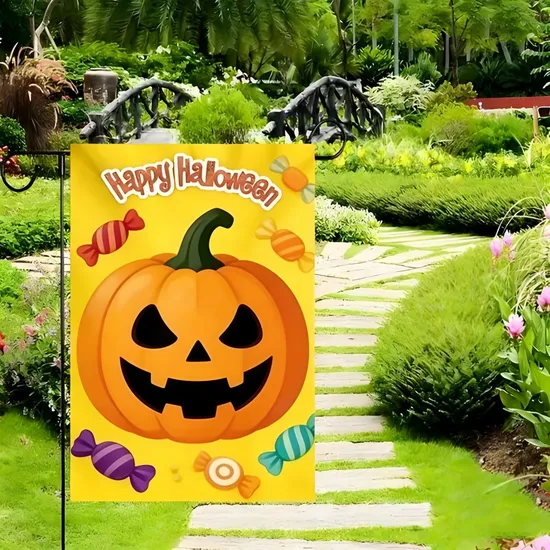 Bold Pumpkin Shapes Rendered on Lightweight Yet Strong Polyester Garden Flags