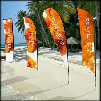 Custom Advertising Feather Teardrop Promotion Windproof Portable Polyester Fabric Flags