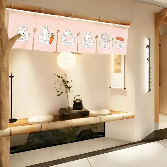 Linen Fabric Customizable Food Pattern Japanese Noren Door Curtains for Sushi Restaurant