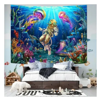 Personalized Fluorescent UV Active Mushroom Decor Custom Blacklight Tapestry