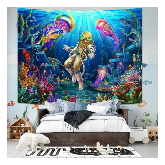 Personalized Fluorescent UV Active Mushroom Decor Custom Blacklight Tapestry