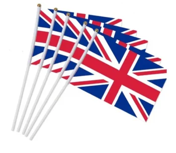 Popular Polyester Digital Printing Union Jack Custom Hand Waving Flag with Rod