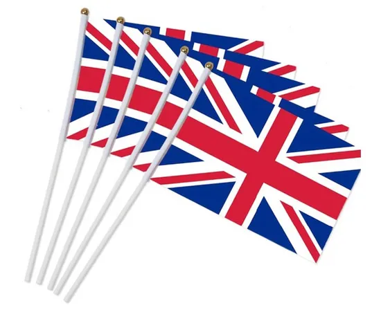 Popular Polyester Digital Printing Union Jack Custom Hand Waving Flag with Rod