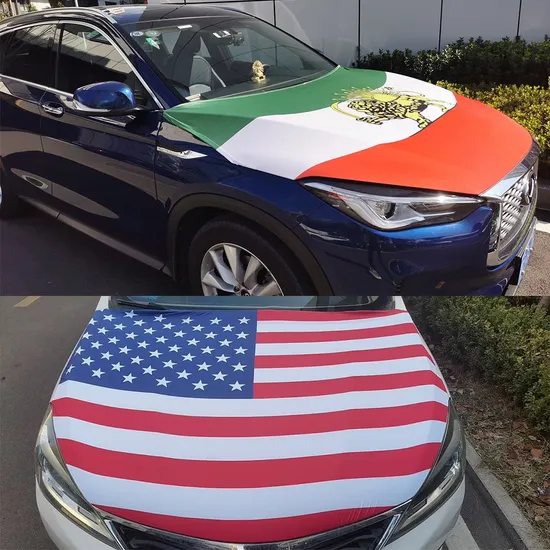 Promotional Custom Elastic Size Engine Rearview Mirror Cover Banner Car Hood Flag