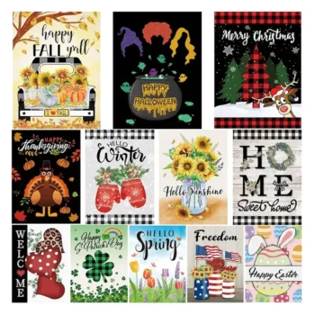 Season Double Sided Outside Colorful Outdoor Garden Flag with Decoration