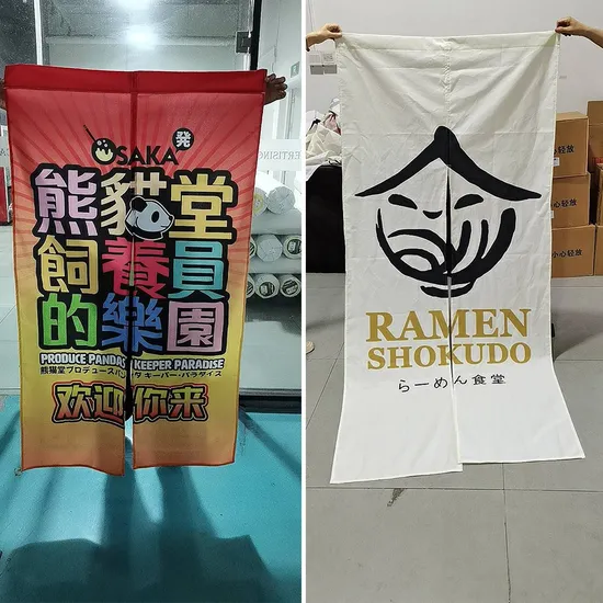 Wholesale Cheap Cotton Linen Customize Size Logo Linen Like Kitchen House Doorway Restaurant Japanese Noren Curtain with Dye-Sublimation Printing for Hotel Deco