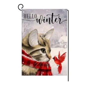 Winter Cat Welcome Cheap High Quality Custom Garden Flag for Outdoor