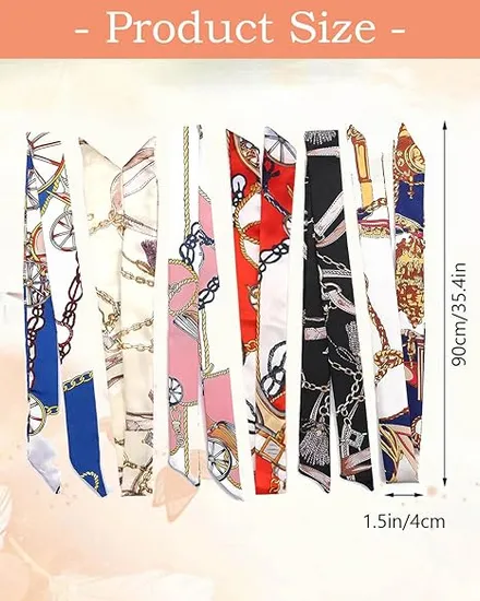 Women-Satin-Skinny-Solid-Pattern-Handbag-Hair-Band-Custom-Narrow-Ribbon-Scarf