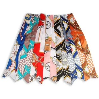 Women Satin Skinny Solid Pattern Handbag Hair Band Custom Narrow Ribbon Scarf